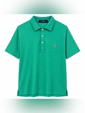 RLX Ralph Lauren Men’s XL Golf Polo Green Blue Stripe Union Jack Crossed Flags